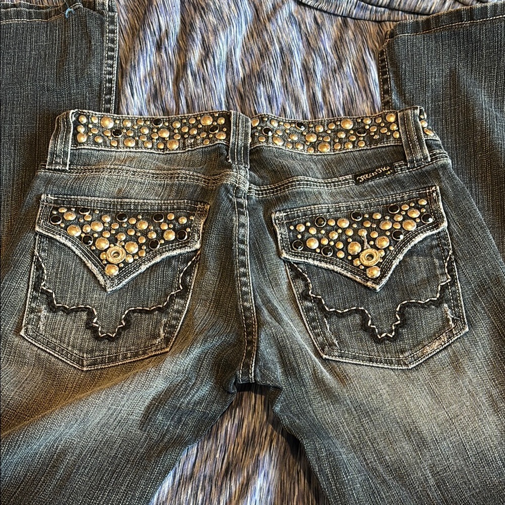 Miss Me Gray Flare Jeans with Embellished Back